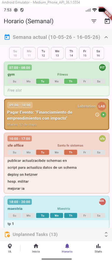 Weekly schedule view