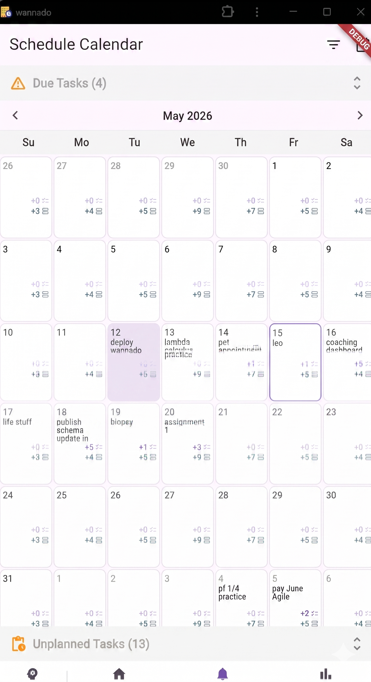 Monthly schedule view