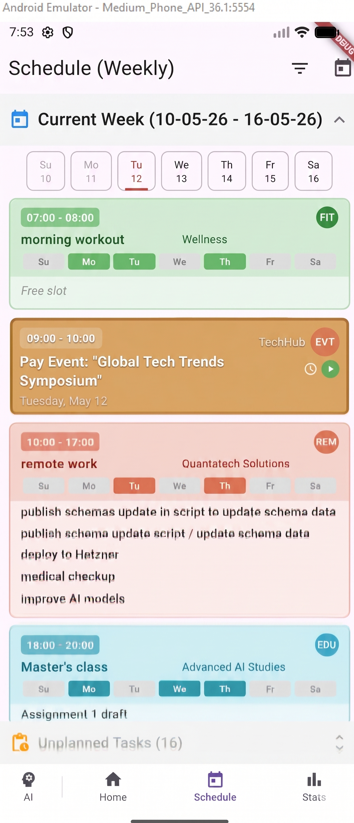 Weekly schedule view